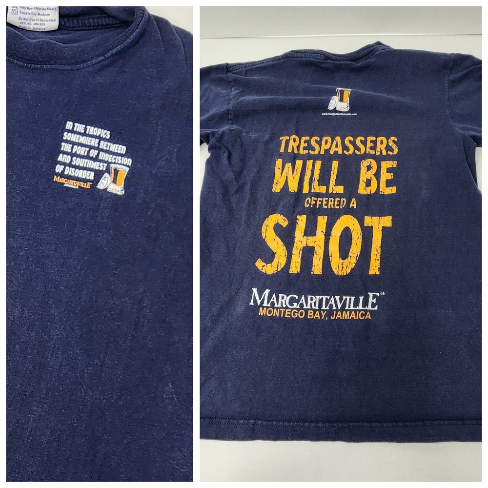 Vtg Jimmy Buffett Margaritaville Blue XS T-Shirt Montego Bay Jamaica Port Indeci